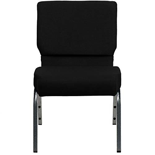 Flash Furniture Hercules 21in Wide Black Fabric Stackable Church Chair, Black Fabric/Silver Vein Frame