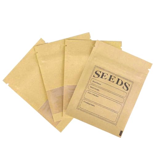 FERENLI 100 Pack Seed Envelopes with Clear Window, Resealable Kraft Paper Packets - 2.7x3.7 Inch