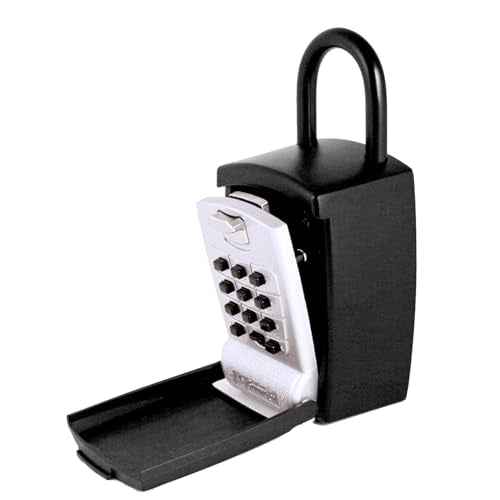SL-501 Punch Button Lock Box | Portable Shackle LockBox For Outside - Fits House Keys, Car Keys, Fobs, & More | Keypad Safe Box, Digital Push Button Combination Lock | Black Finish