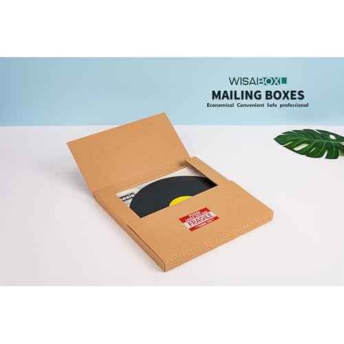 Kraft Vinyl Record Shipping Boxes, 12.8x12.8x1 inch, Easy-Fold, Multi-Depth LP Mailers with Fragile Stickers, 20 Pack