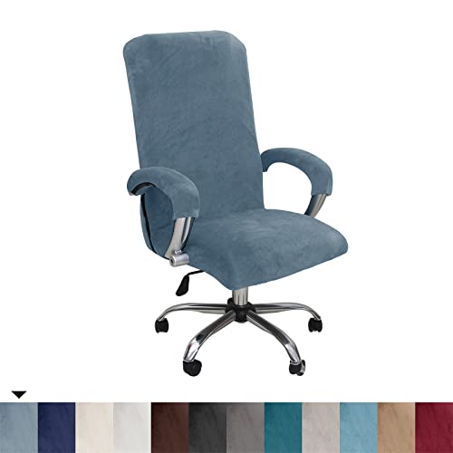 GOWT X-Large Velvet Plush Office Chair Cover with Armrest - Gray Blue