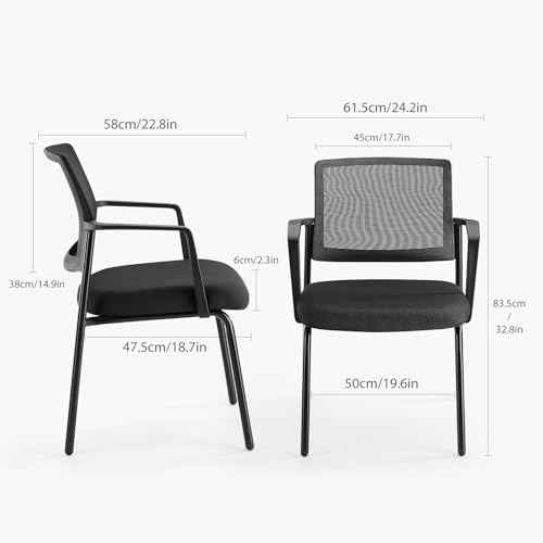 DUMOS Black Stackable Arm Chairs with Mesh Back and Upholstered Fabric, Sturdy Metal Frame, Easy to Store and Use, Perfect for Indoor and Outdoor Spaces, 1 Chair