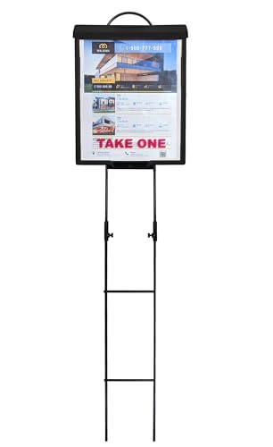 Mediz Black Outdoor Brochure Box with Two-Piece Metal Yard Stand Holds 250 Flyers & 60 Business Cards