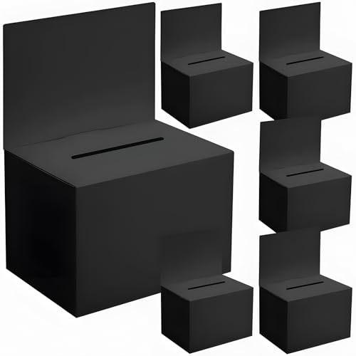 Black 6 Pcs Raffle Donation Boxes 6.5x4.5x4.5 Inches - Suggestion Collection Boxes