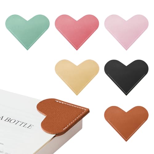 6pcs Leather Heart Bookmarks for Reading Women, Cute Corner Page Book Marks for Book Lovers Teachers Students, Reading Accessories Gifts for Book Lovers