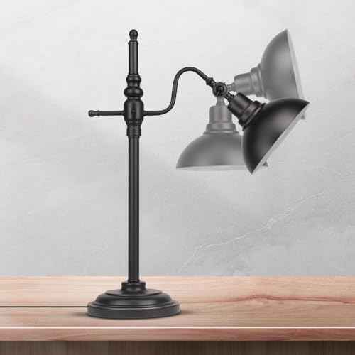 Industrial Desk Lamp,Black Farmhouse Desk Lamp,Adjustable Rustic Modern Table Lamps,E26 Vintage Metal Desk Lamps for Office Living Room Dorm