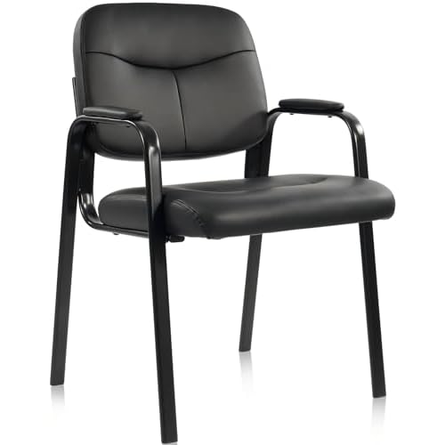 Elevon Waiting Room Chairs No Wheels Set of 1, Leather Stationary Office Reception Guest Chair with Padded Arms for Elderly Desk Conference Room Lobby Table Side Salon