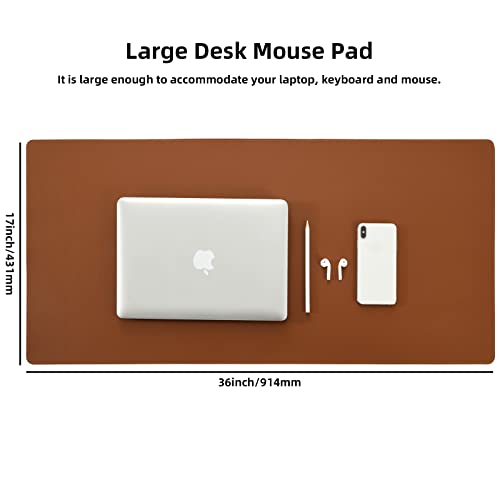Wolaile Brown 36x17in Waterproof PU Leather Desk Pad Blotter - Office Protector Mat