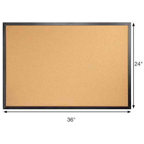 OWLKELA 24'' x 36'' Cork Board Bulletin Board, Black Framed Corkboard, Black Oak Frame Corkboard, Vision Board and Decorative Hanging Pin Board