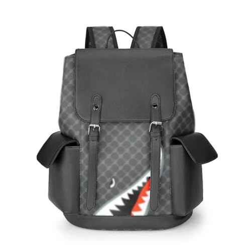 Black Leather Laptop Backpack Lightweight School Backpack Bookbag, Multi functional Business Travel Backpack (Black 2,ONE SIZE)