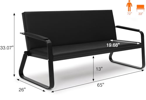 Ouline 3-Seat Waiting Room Bench with Armrests - Oversized PU Leather Office Lobby Sofa