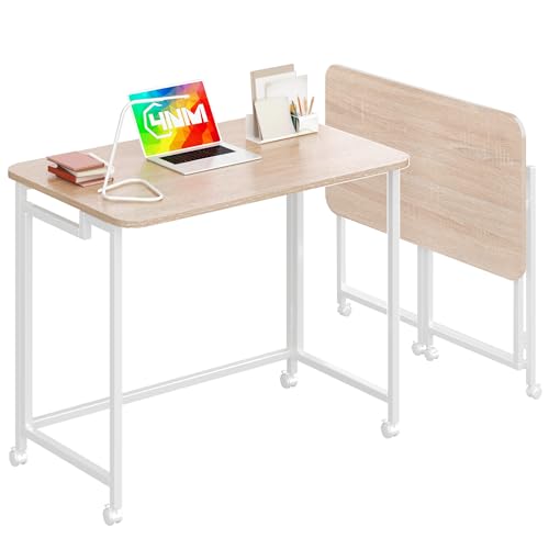 4NM 31.5-Inch Folding Mobile Laptop Desk - Natural & White Small Space Office Table