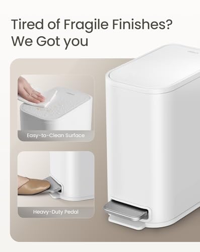 Cesun Small Bathroom Trash Can with Lid & Pedal, 1.3 Gallon, White, Model: White / 1