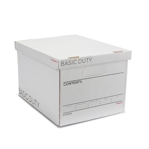 Staples Corrugated File Box 10 Pack Lift-Off Lid Letter & Legal Size White/Black