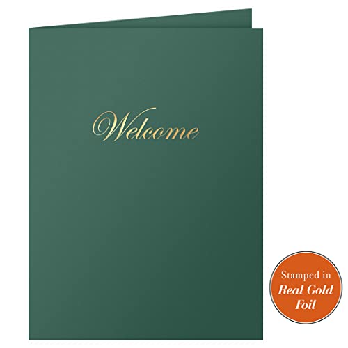 The Gallery Collection, 25 Count, Green, Welcome Pocket Folders, Gold Foil Stamped, for HR Professionals (9 x 12)