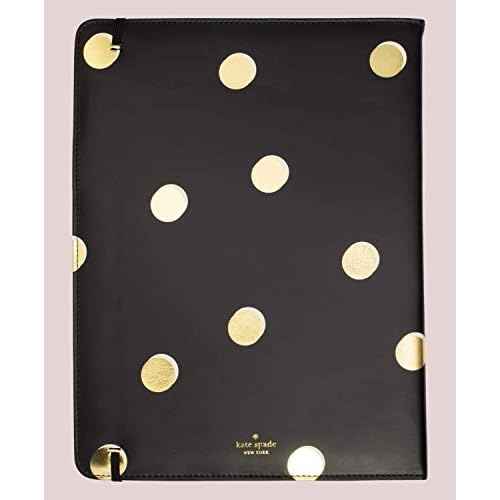 kate spade new york Black/Gold Leatherette Notepad Folio, Professional Padfolio with Lined Writing Pad, Interior Pocket, and Pen Loop, Scatter Dot