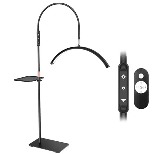 Lash Light for Eyelash Tech, Gooseneck Floor Lamp Led Half Moon Ring Light for Eyelash Extensions, Tattoo Artist, Nail Tech, Esthetician, Cool/Warm Modes, Dimmable Brightness, Movable Tray