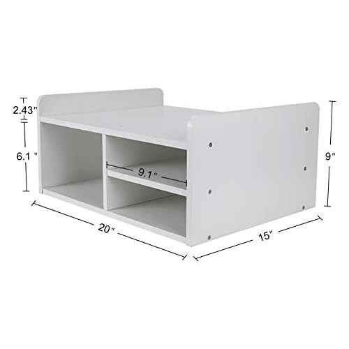 PAG Desktop Printer Stand with Storage, Paper Storage Holder Rack for Desk, Wooden Printer Organization for Home/Office, White