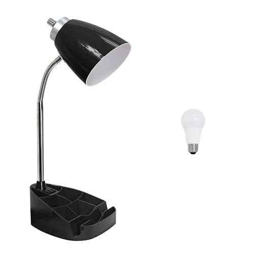 Simple Designs LD1057-BLK-LB 18.5" Gooseneck Organizer Desk Lamp with iPad Tablet Stand Book Holder and Charging Outlet, with LED Bulb, Black
