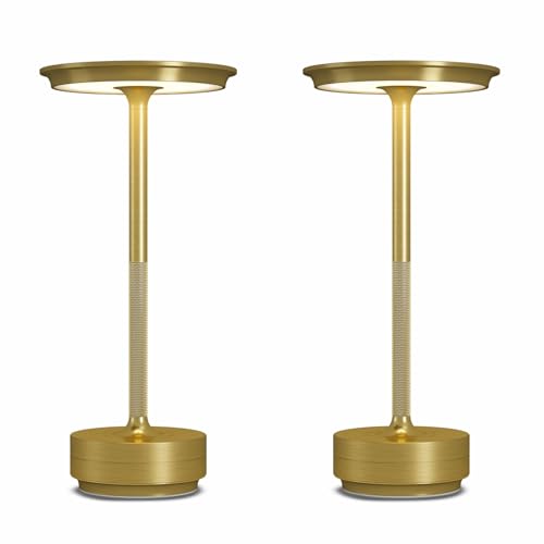 2 Pack Cordless Table Lamps Rechargeable, 5000mAh Portable LED Table Light, 3 Color Stepless Dimming Battery Powered Table Lamp, for Patio/Restaurant/Home/Outdoor.(Brushed Gold)