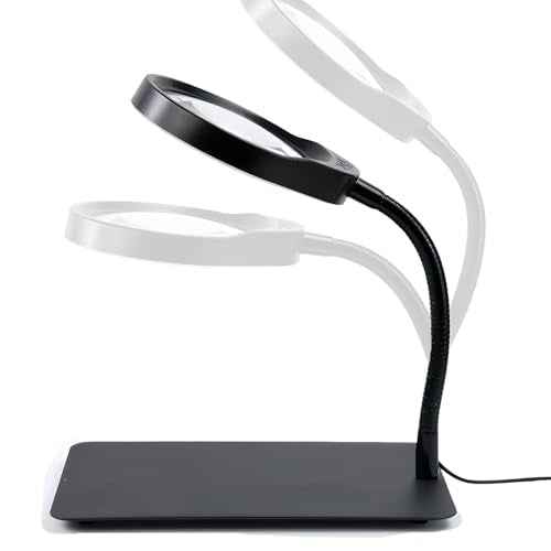 10X Magnifying Glass with Light and Stand,Dimmable Flexible Magnifying Craft Ligh, LED Lighted Magnifier Hands Free for Close Work Craft Reading Painting Hobby (Black-04)