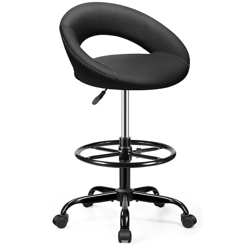 BESTFAIR Black 1 Pack Adjustable Drafting Chair – Counter Height Bar Stool with Back Support