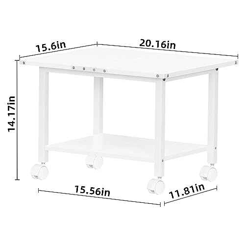 Lerliuo Under Desk Printer Stand, 2-Tier Industrial Mobile Printer Table with Storage Shelf and Steel Frame, Rolling Printer Cart Holder with Lockable Wheels for Home, Office (White)
