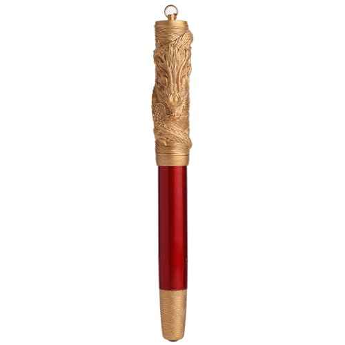 Hongdian A24 Fountain Pen Fine Nib, Bright Red & Golden Dragon Stereoscopic Carving Cap Design