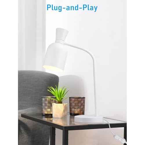 TORCHSTAR Metal Desk Lamp Aesthetic, Vase Shape Design, E26 Base, Max 60W Modern Goose Neck Task Desk Lamp with On/Off Switch, White, for Bedroom, Nightstand, Home Office, Bulb Not Included
