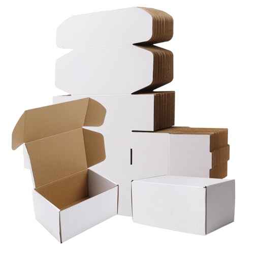 BIOBROWN 6x4x3" 50 Pack Corrugated Cardboard Boxes Small Shipping Box for Packaging Small Business Mailer Mailing White