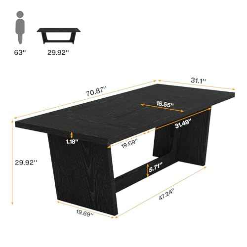 Tribesigns 6FT Conference Table, 71¡± Rectangular Executive Meeting Table for Office, Large Sturdy Business Desk with Solid Wooden Pedestal, Industrial Seminar Table, Black
