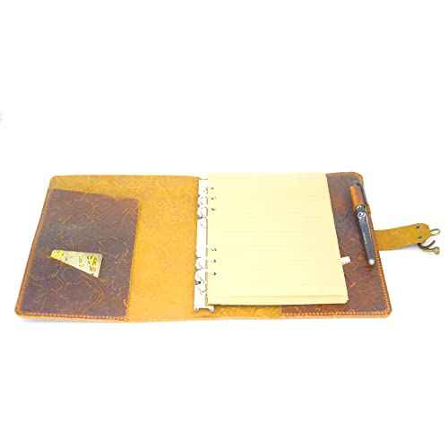 JJNUSA Refillable Leather Journal Writing Notebook, A5 Leather Travel Journal with Pockets, Vintage 6 Ring Binder Organizer Planner Portfolio, Best Travel Gifts