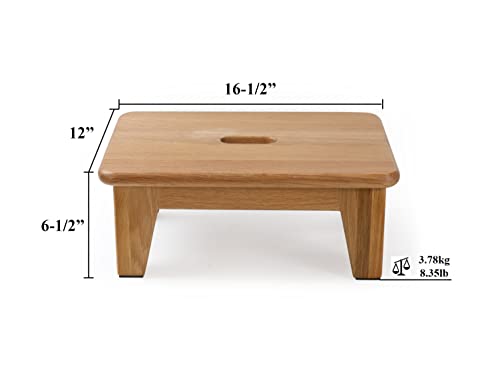 Oak Step Stool 6.5" High - Solid USA Oak, No Assembly, Non-Slip Mat, Natural Color