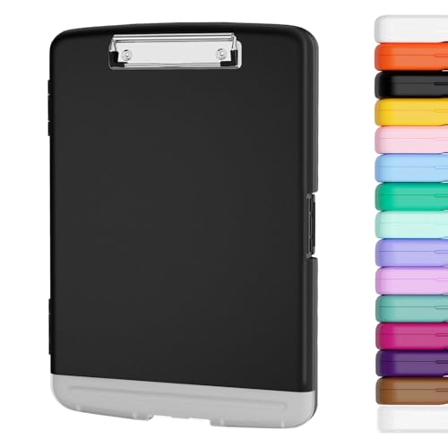 Piasoenc Black Clipboard with Storage & Pen Holder, 8.5 x 11 Office Organizer
