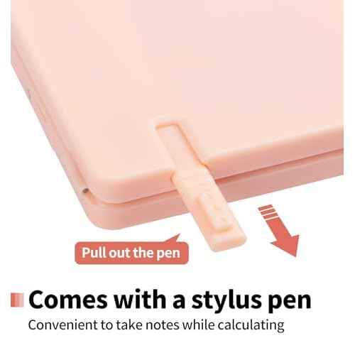 Desk Portable Basic Calculator with Notepad and Stylus, 12 Digit Large Display Multi-Function for Office, School, Home & Basic Financial (Pink)
