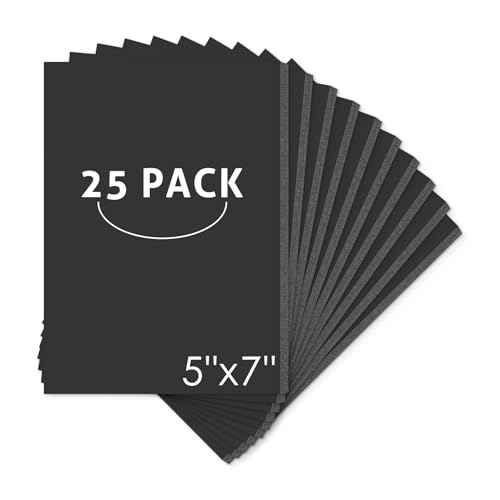 Mat Board Center, Pack of 25 Foam Core Backing Boards 3/16" (5x7, Black)