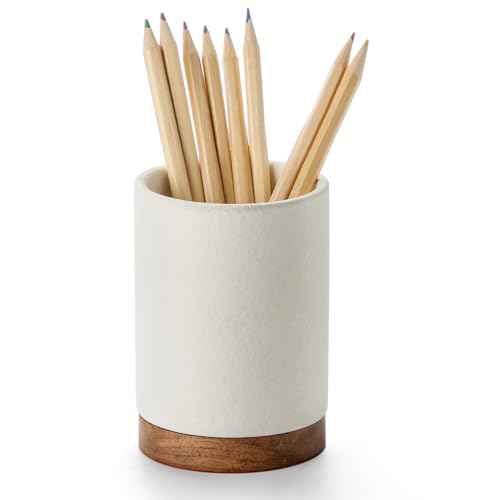 Pen Holder for Desk, Ceramic Pencil Organizer & Makeup Brush Holder, Office Decor and Desk Accessories£¬Perfect Office Organization,Teacher Supplies (White, Set / 1)