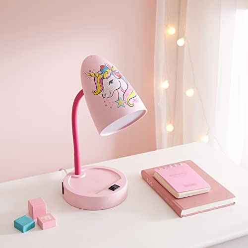 Idea Nuova Nickelodeon JoJo Siwa Bow Unicorn Star Switch Operated LED Task Table and Desk Lamp with Charging Outlet