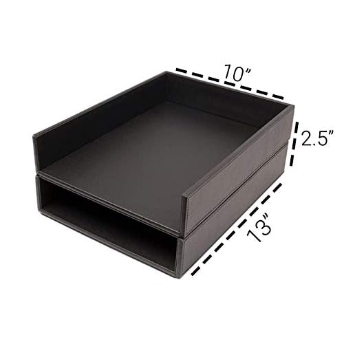 Armory by Castle - Leatherette Two Stackable Paper Trays Desk Organizer - Clutter Organizer for Home, Office, Personal, and Employee Files (Two Paper Trays - Stackable)