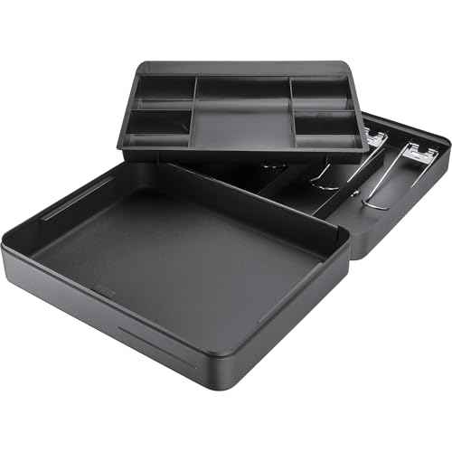 Barska 12-Inch Fold Out Cash Box with Key Lock ? Drop Slot, 4 Bill Compartments, 5 Coin Tray Sections, Steel Construction, Portable Money Box for Home, Office, or Events