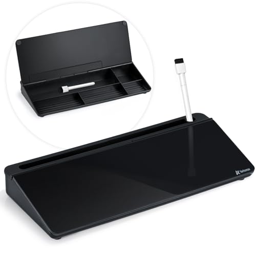 Varhomax Black Desktop Whiteboard with Storage - Glass Dry Erase Memo Board for Home Office