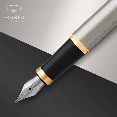 PARKER IM Fountain Pen, Brushed Metal, Fine Nib with Blue Ink Refill (1931649)