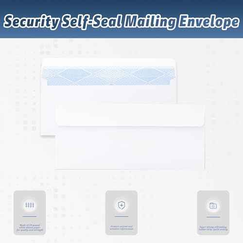 Yeplan 60PCS #10 Envelopes Letter Size Self Seal Business Envelopes No Window Security Mailing Envelopes Size 4-1/8 x 9-1/2 Inch - White 24LB Paper