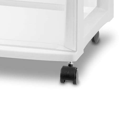 Sterilite Wide 3 Drawer Rolling Storage Cart - White, Plastic Organizer, 15.4x21.9x24.5 in