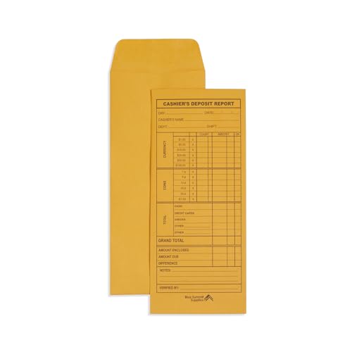 500 Cashier Deposit Report Envelopes, Daily Cash Envelopes for Small Business, Retailers and Restaurants, 24lb Brown Kraft