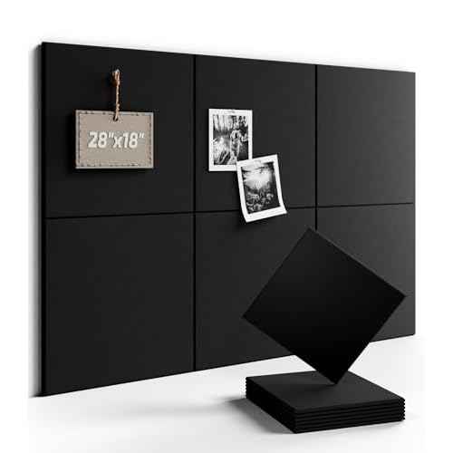 Felt Bulletin Board Tiles -28"x18" Cork Board Alternative for Office Decor, Push Pin Board Wall Organizer 6-Pack - Black