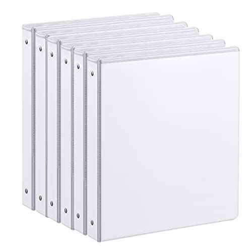 1-inch 3 Ring Binder with 2 Interior Pockets, 1'' Basic Binders Holds US Letter Size 8.5'' x 11'' Paper - Versatile Binders for Office, Home, and School Use, 6 Pack (White)