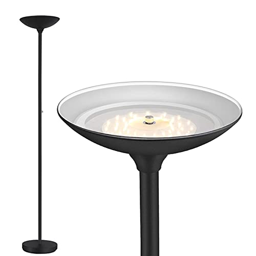 BoostArea Torchiere Floor Lamp, 30W Super Bright LED Standing Lamp, Stepless Dimmable Pole Lamp with 3000K Lighting, Rotary Switch, 70 Inch Tall Metal Modern Floor Lamps for Living Room/Bedroom Black