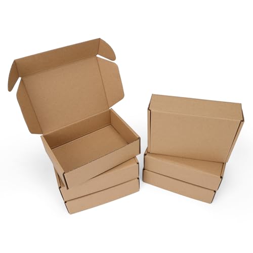 PHAREGE 6-Pack Small Mail Shipping Boxes 7x5x2 inches Brown - Easy Fold Kraft Cardboard