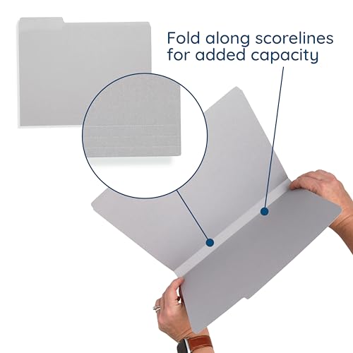 100 Blue Summit Supplies Gray File Folders Letter Size - Durable 11pt Grey Folders, 1/3 Cut 3 Tabs Gray Folders, Holds Letter Size Documents